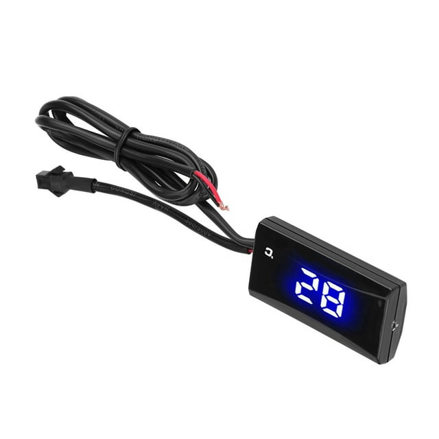 Motorcycle Digital Thermometer, Blue Light Water Temperature Meter Gauge with High Definition LCD Screen, Universal Voltmeter for 12V Motorcycle