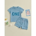 thumbnail image 3 of Yunliwuli 2Pcs Baby Boy Summer Outfits Short Sleeve Tree/Gesture Print T-Shirt + Shorts Set Toddler Clothes, 3 of 10
