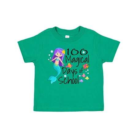

Inktastic 100 Magical Days of School with Blue Mermaid and Fish Gift Toddler Boy or Toddler Girl T-Shirt