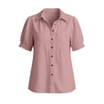 thumbnail image 4 of Tqcoqu Shirts for Women Puff Sleeve Button Down Summer Casual Fit Blouses Collared Work Tops,Pink,Women's S-XXL, 4 of 9