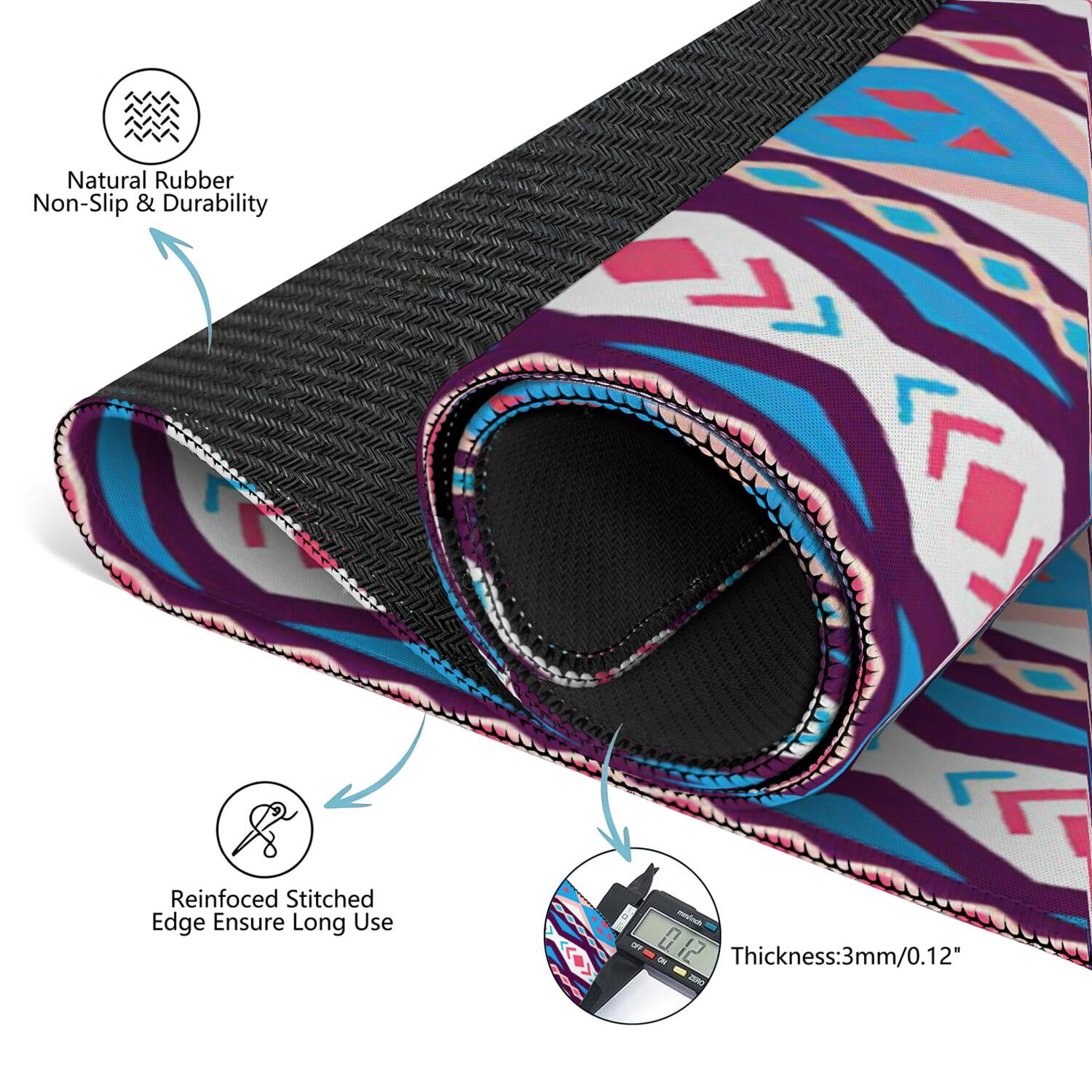 Boho Print Large Non-Slip Mahjong Mat 31.5 Inch Square Rubber Game Table Pad with Noise Dampening for Playing Chinese Tiles and Family Entertainment