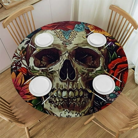 

BCIIG Skull Flowers Round Table Cover Stain Resistant Washable Indoor Outdoor Tablecloth Kitchen Dining Wedding Parties Picnic Farmhouse 100% Polyester Fiber 38 -42