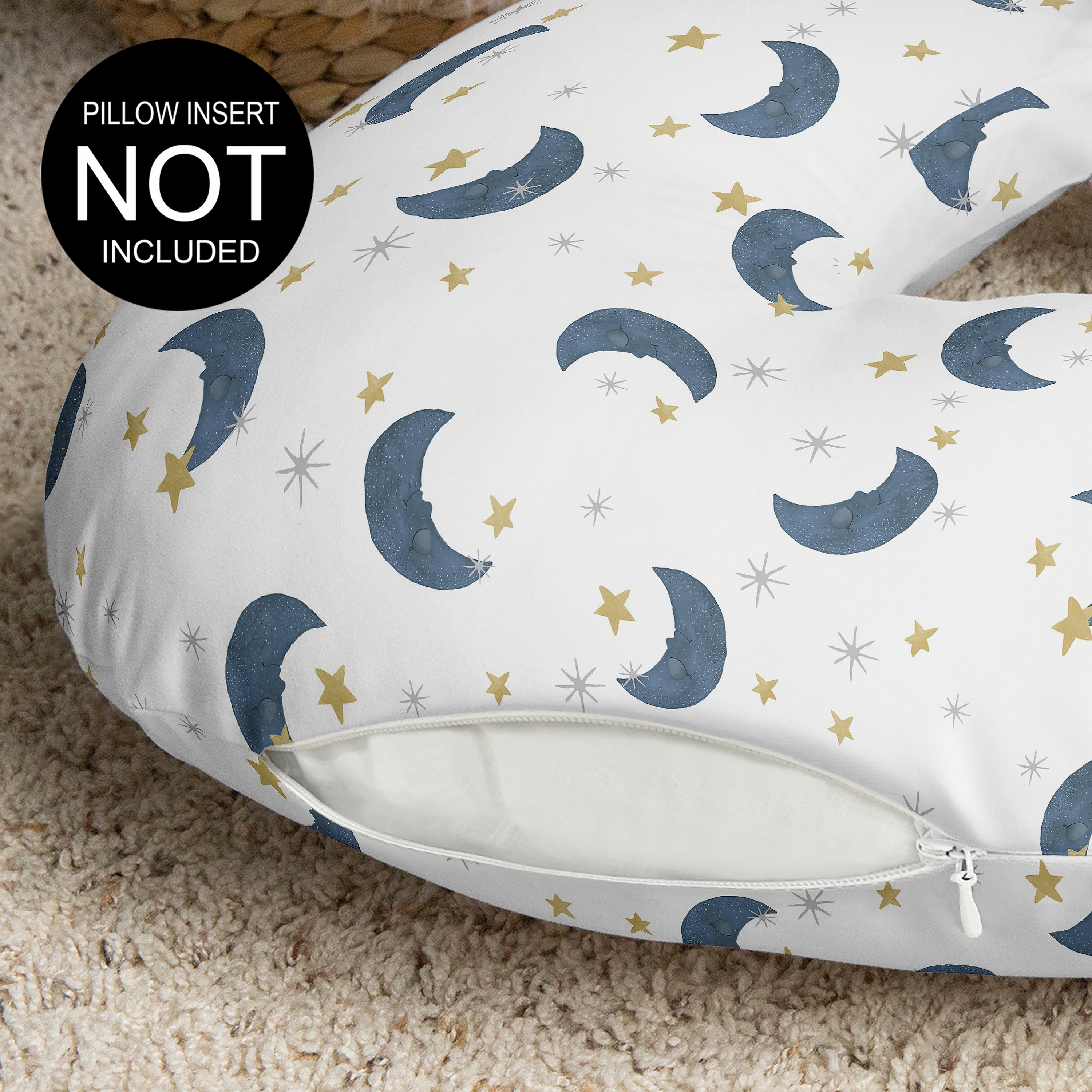 Sweet Jojo Designs Moon Bear Blue Gold and White Nursing Pillow Cover Case (Pillow Not Included) (Pillow NOT Included)