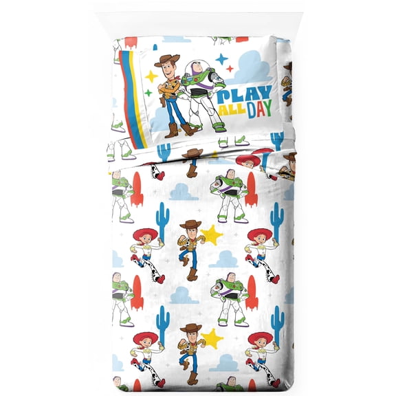 Jay Franco Kids Sheet Set with Fitted, Flat Sheets & Pillow Cover - Ultra-Soft Bedding with Pillowcase for Room Decor, White - Toy Story, 3 Piece Twin