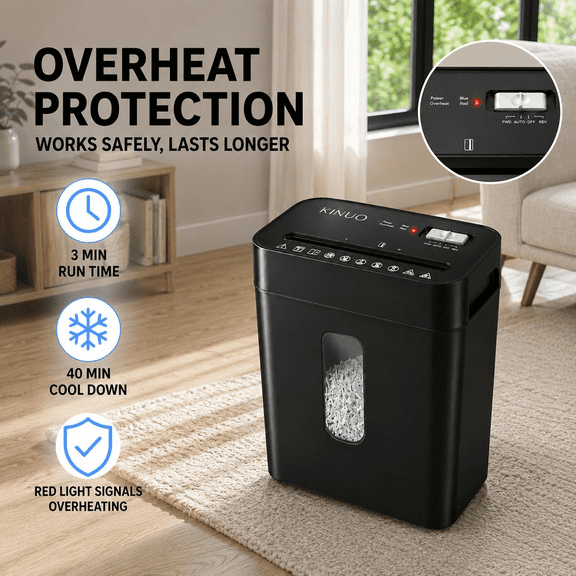 Kinuo paper shredder-6-Sheet Cross-Cut Paper and Credit Card Shredder, 3.7 gal Bin, Black, Home and Office Use