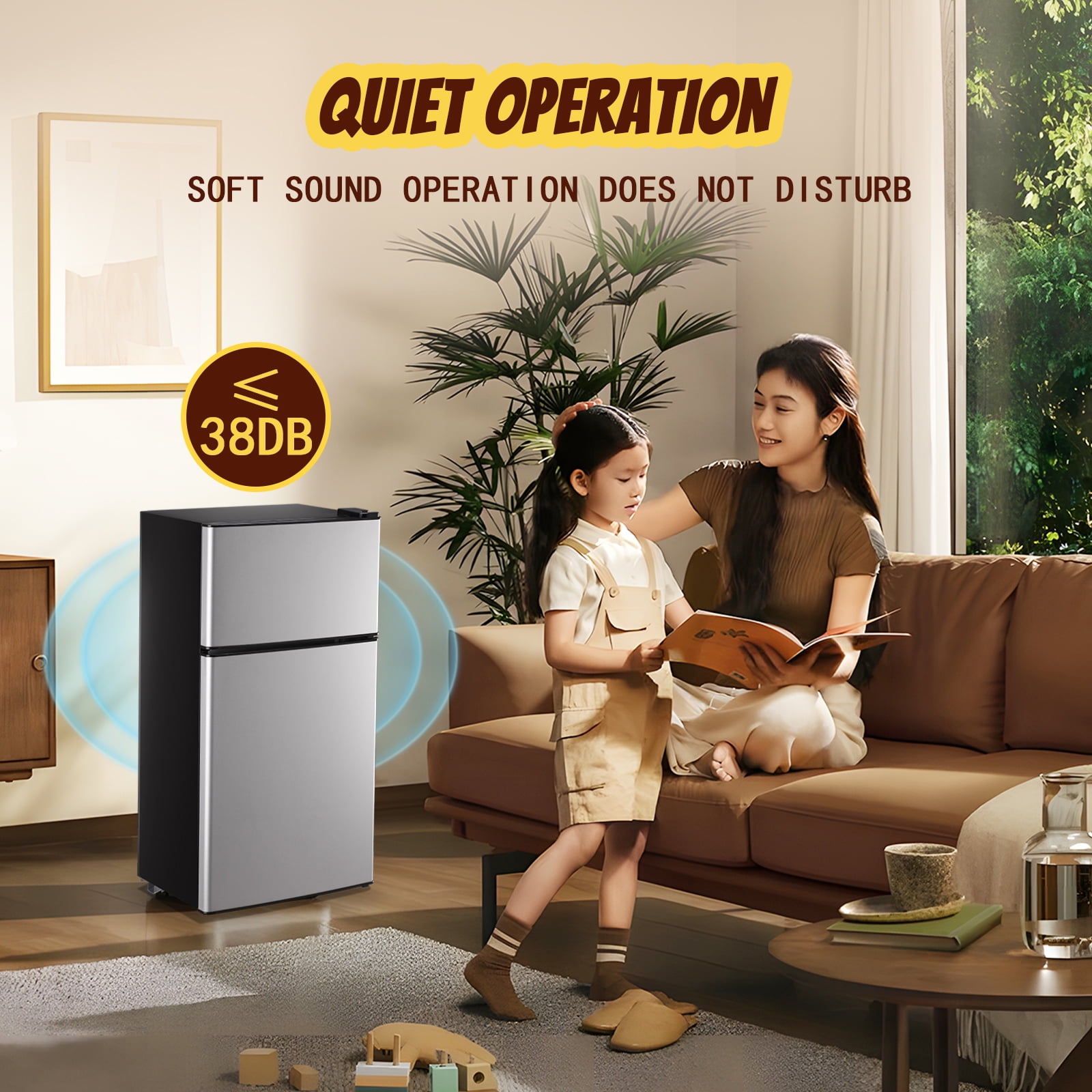 Tacool Small Mini Fridge with Top Freezer Compact Refrigerator Dual Door with Adjustable Thermostat Silver for Home New