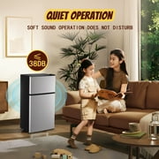 Tacool Small Mini Fridge with Top Freezer Compact Refrigerator Dual Door with Adjustable Thermostat Silver for Home New