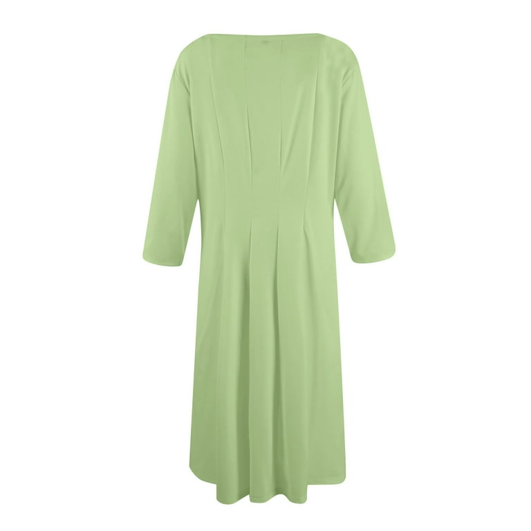 3/4 Sleeve Fit and Flare Dress for Women Solid Color A Line Flowy Dress  Crew Neck Casual Midi Dresses with Pockets - Walmart.com