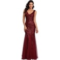 thumbnail image 1 of Sleeveless Double V-Neck Long Mermaid Sequin Formal Evening Dresses, 1 of 5