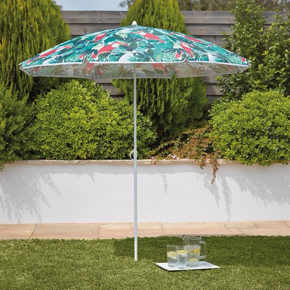 Bayside21 6.5ft Outdoor Beach Umbrella with Sand Anchor and UV50  Sun Protection, Lightweight & Portable,Pole Height Adjustable (0.75/0.87 inch dia.Steel Poles), Tropical Bird Print Design,No Tilt