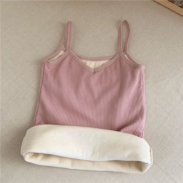 Chaleco cálido para niñas con tirantes acolchados de terciopelo de doble capa para otoño e invierno, ropa interior cálida y ajustada para estudiantes