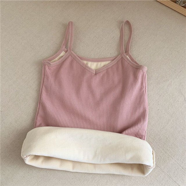 Chaleco cálido para niñas con tirantes acolchados de terciopelo de doble capa para otoño e invierno, ropa interior cálida y ajustada para estudiantes