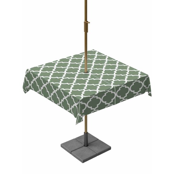 Outdoor Tablecloth with Umbrella Hole, Sage Green Morocco Spillproof Waterproof Outdoor Table Cover, Minimalist Boho Ethnic Abstract Motif Patio Tablecloths for Party/Garden/Picnic, Square 60"x60"
