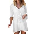 thumbnail image 2 of Idoravan Beach Cover up for Women Clearance Summer Dresses for Women 2025 Beach Vacation Women Trim Tassel Lace Crochet Swimwear Beach Cover Up, 2 of 3