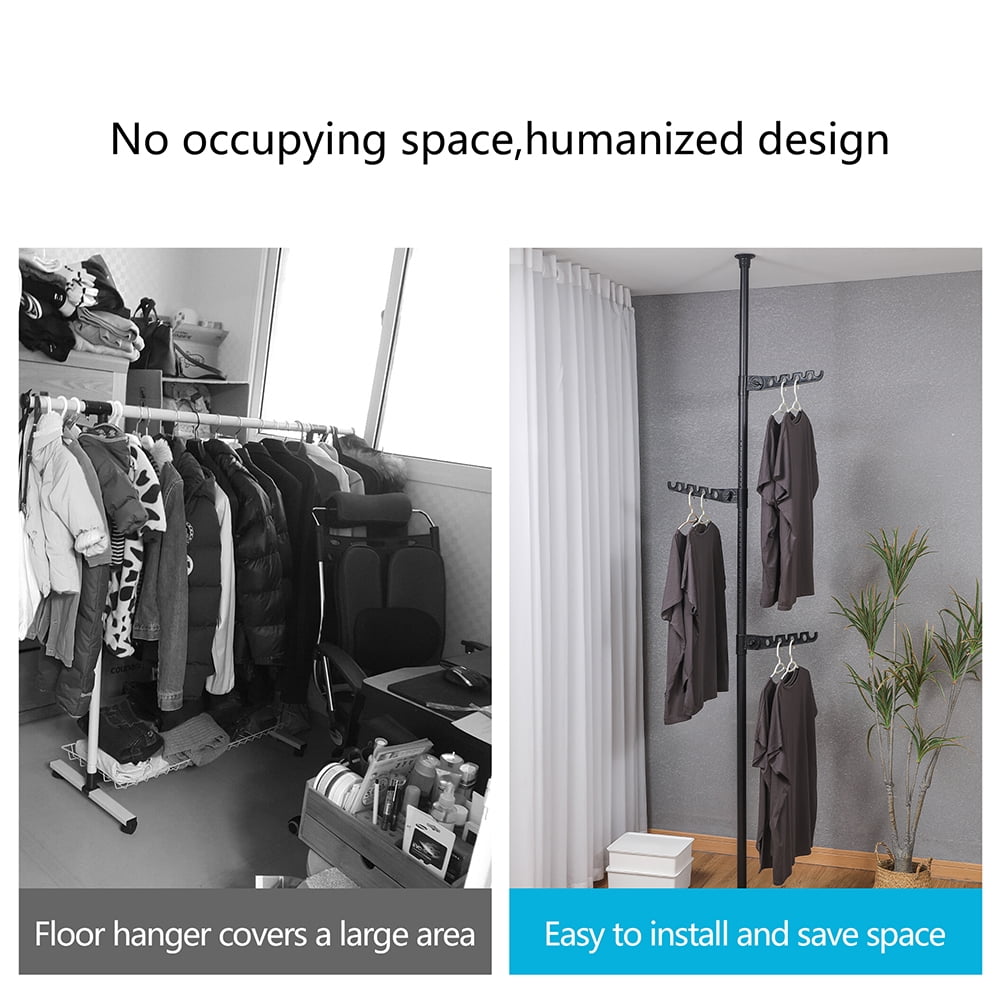Kadyn Adjustable Laundry Pole, Standing Clothes DIY Floor to Ceiling Tension Rod Storage Organizer, Modern Adjustable Laundry Pole for Indoor, Balcony, Black