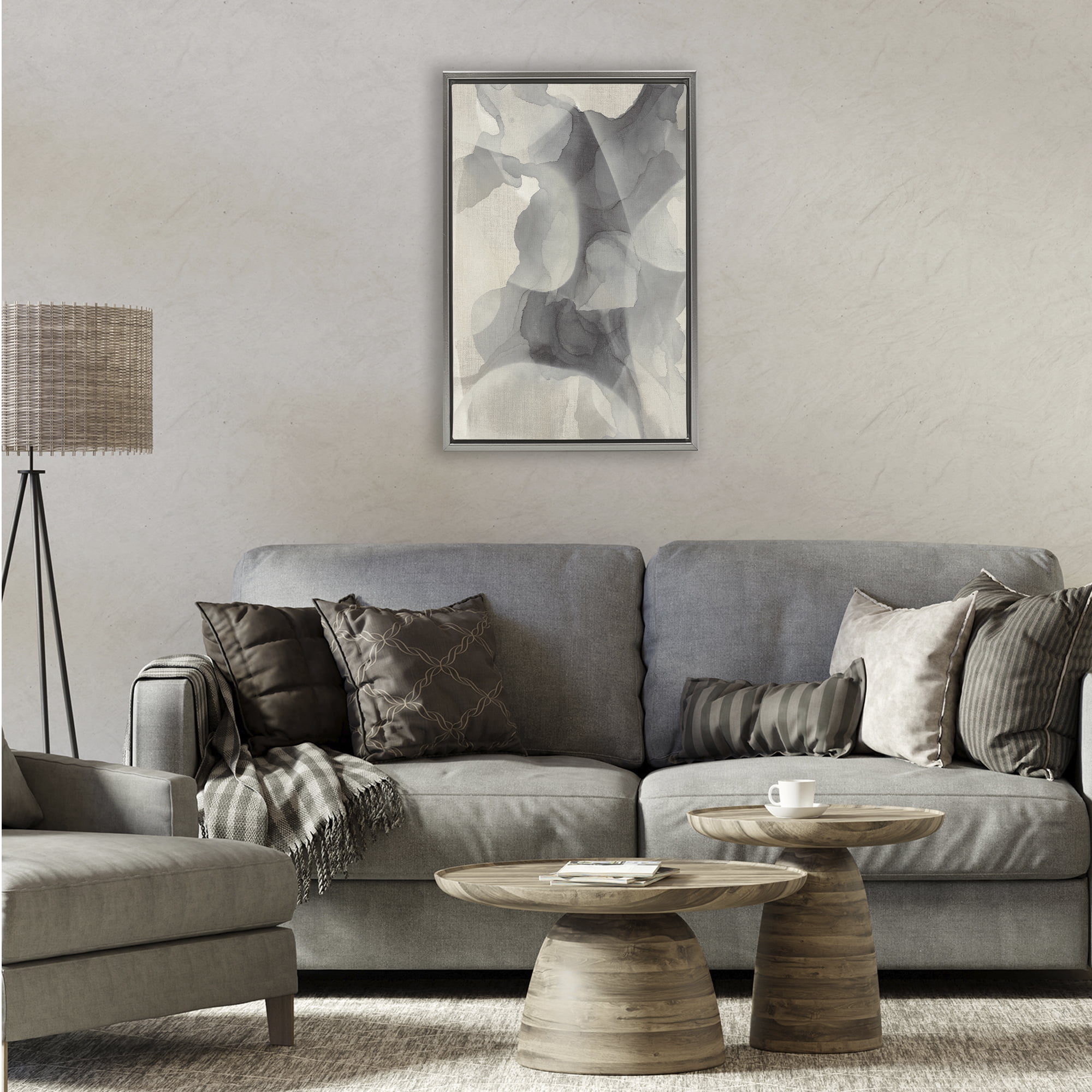 Stupell Industries Mottled Monochrome Abstract Gray Framed Floater Canvas Wall Art, design by Kippi Leonard