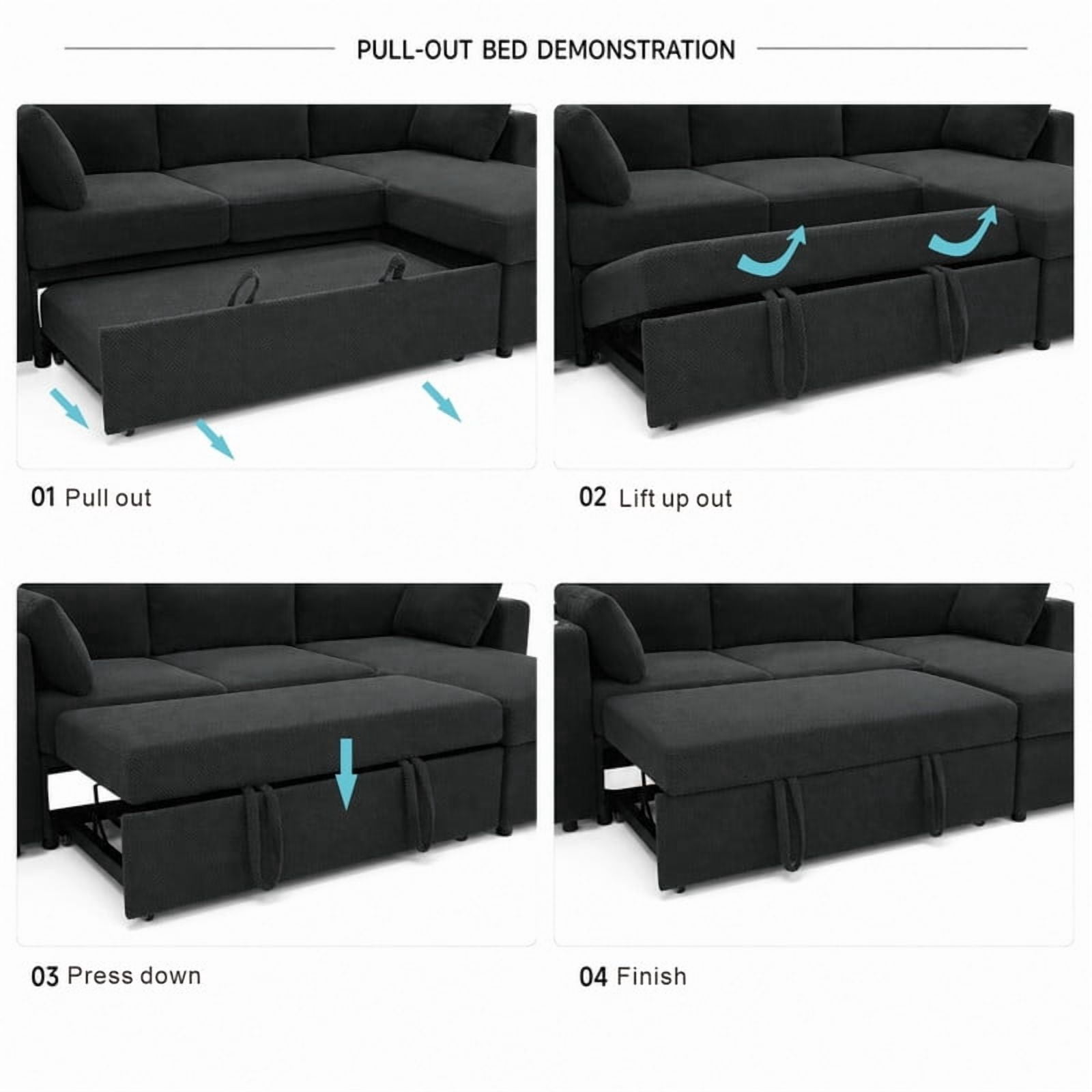 82.5" L-Shaped Convertible Sleeper Sofa, Pull-Out Sectional Sofa Bed with Storage Chaise, Cup Holders & 2 Lumbar Pillows, Modern Sofa Couch for Living Room, Apartment