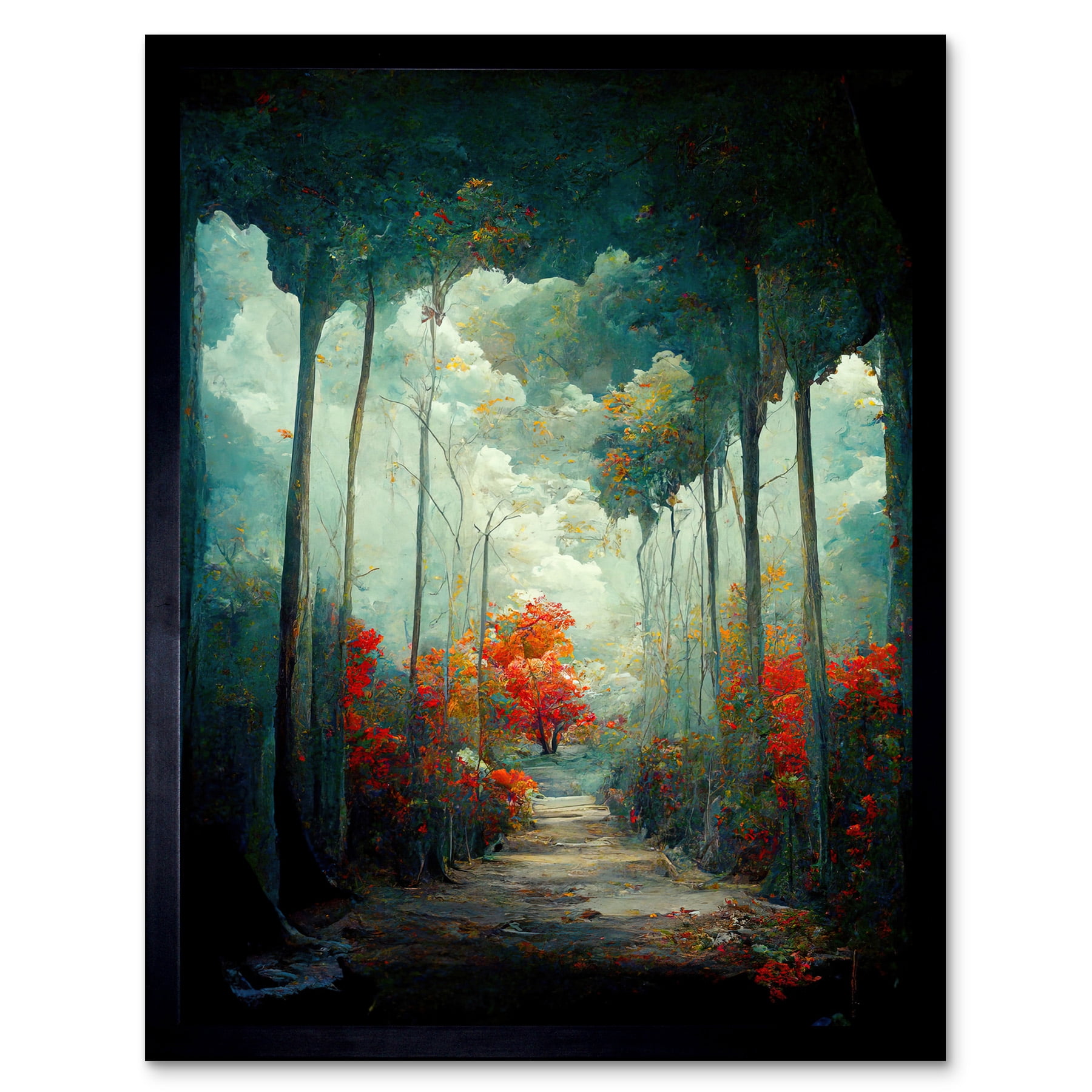 Autumn Forest Path Landscape Scene Painting Art Print Framed Poster ...