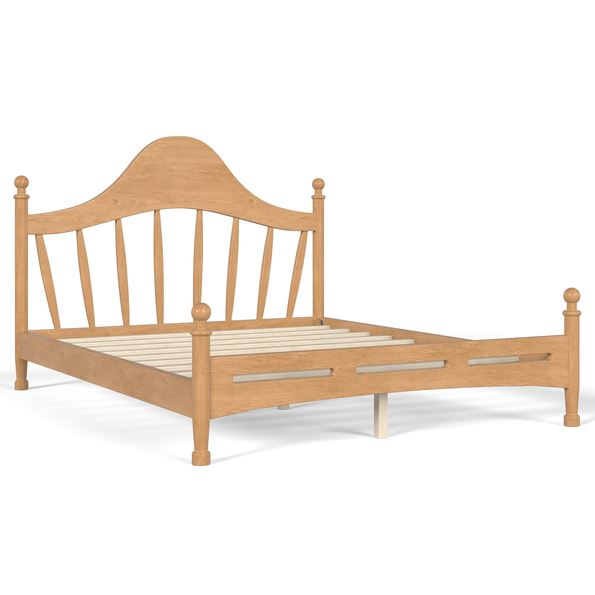 Leumius Queen Size Platform Bed with Chic Headboard, Solid Wood Bed Frame with Slatted Support, Low to Ground Design for Bedroom Natural