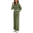 thumbnail image 4 of ATHLECHIC Two Piece Sets for Women Ribbed Knit Tracksuit Half Button Cropped Hoodie Wide Leg Pants Casual Lounge Sets XL Army Green, 4 of 4