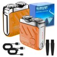 thumbnail image 1 of Portable Rotary Dual Ring Electric Shaver, 9000RPM Mini Dual-Head Electric Shaver, Washable Double Head Razor IPX7 Waterproof, 60 Days Battery Life, Powerhouse for Men Close Shave (Orange*2), 1 of 5