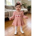 thumbnail image 4 of RUINIXCW Baby Girl Fall Outfits Goose/Strawberry Long Sleeve Ruffled Smocked Bubble Romper Dress and Bow Headband 2 Piece Set, 4 of 9