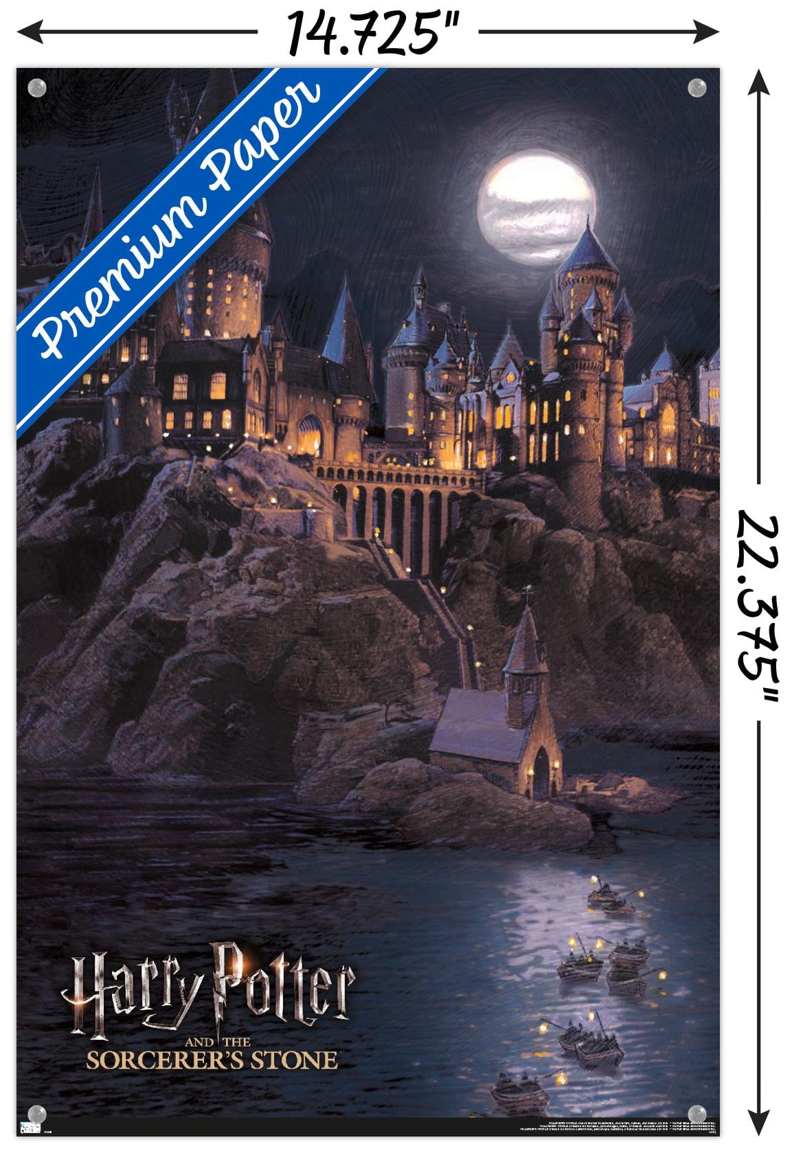 Harry Potter and the Sorcerer's Stone - Hogwarts at Night Wall Poster with Pushpins, 14.725" x 22.375"