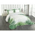 thumbnail image 3 of Ambesonne Green Leaf Quilted Bedspread Set 3 Pcs, Fresh Botany Art, Queen Size, Jade Green Lime Green, 3 of 5
