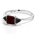thumbnail image 3 of Gem Stone King 10K White Gold Red Garnet and Black Onyx 3-Stone Engagement Ring for Women | 1.16 Cttw | Gemstone Birthstone | Princess Center 5MM | Trillion 3.5MM | Size 5, 3 of 5