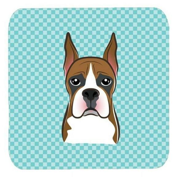 3.5 x 3.5 In. Checkerboard Blue Boxer Foam Coasters, Set Of 4