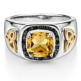 thumbnail image 2 of Gem Stone King Men's 925 Sterling Silver and 10K Yellow Gold Yellow Citrine and Black Diamond Ring (2.31 Cttw, Gemstone November Birthstone, Available in Size 7, 8, 9, 10, 11, 12, 13), 2 of 3