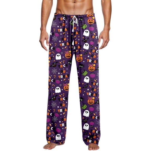 CONZONE Halloween Pajama Pant for Men Elastic Waist Drawstring Hallowmas Printed Mens Lounge Pants Soft Sleepewear Pjs Bottoms with Pockets