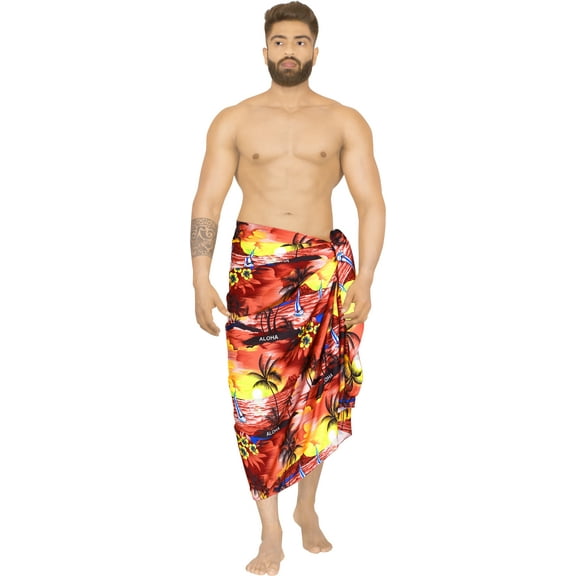 HAPPY BAY Men's Swim Trunk Bathing Suit Sarong Pareo Beach Wrap One Size Red-E623 Summer Vacation Party
