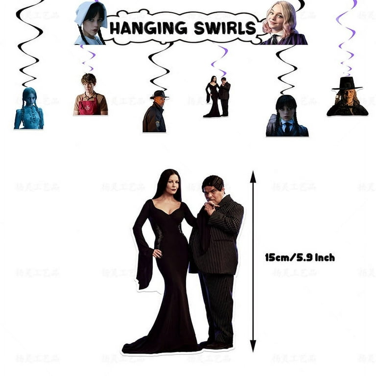 Wednesday Addams Themed Birthday Party Decorations Party Supplies Include  Banner/Triangle Flag/Honeycomb Ball/Cake Topper/Cupcake  Topper&Wrappers/Balloons/Hanging Swirls/Round String/Invitation Card 