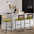 thumbnail image 4 of ANMINY Rattan Bar Stools, Set of 3, 30" Counter Height, Velvet Armless Bar Stools with Cane Back Mid Century Modern Chair for Home Office Kitchen Island, 4 of 11