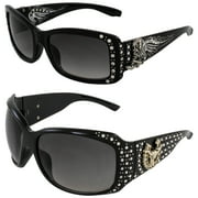 Rodeo Queen 2 Pairs of Cowgirl Studded Horseshoe Sunglasses for Women Black Frame w/ Metal Accent Piece Bling Rhinestones & Smoke Gradient Lenses