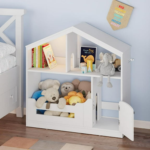 Danolapsi Kids Bookshelf, Toy Storage Organizer, Wooden Toddler Bookcase for Kids, Doolhouse Bookshelf for Playroom Bedroom Nursery Classroom School Kindergarten