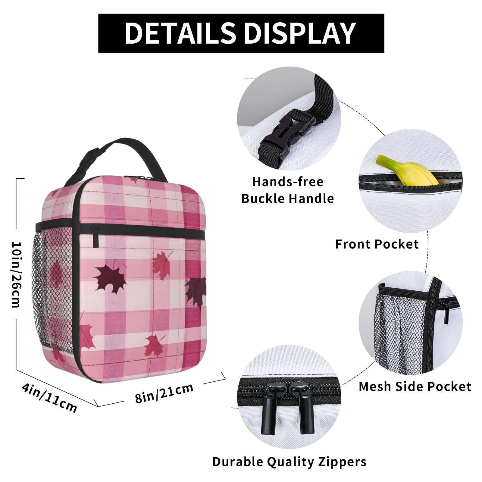 Lunch Bag For Women Men Insulated Portable Lunch Box Bento Box Office Picnic Travel Cooler Bag Plaid Fall Camo Pink_1
