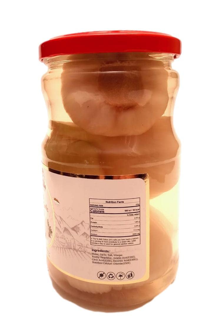 Pickled Garlic Whole in Brine, Crispy and Fresh, 1 Glass Jar 24oz (700g)