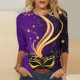 thumbnail image 1 of TIMIFIS Hauts de Mardi Gras pour Femmes Grande Taille, Chemises à Manches 3/4 Décontractées Col Rond Imprimé Carnaval T-Shirts de Vacances, 1 of 5
