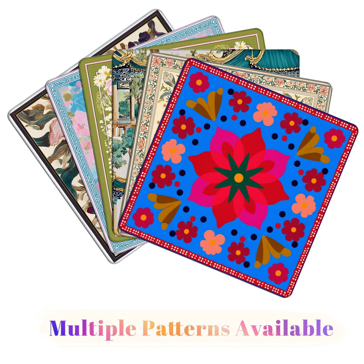Mahjong Mat 31.5" x 31.5" Colorful Floral Folk Art Bold Geometric Shapes Non-Slip Noise Reduction American Mahjong Tiles Table Cover for Dominoes Poker Card Board Games Gift