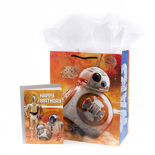 Hallmark 13' Large Star Wars Gift Bag with Birthday Card and Tissue Paper (BB-8, R2-D2, C3PO)