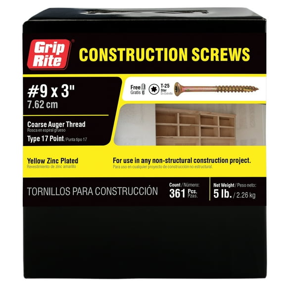 Grip-Rite #9 x 3 in. Star Drive Gold Construction Wood Screw 5 lb.