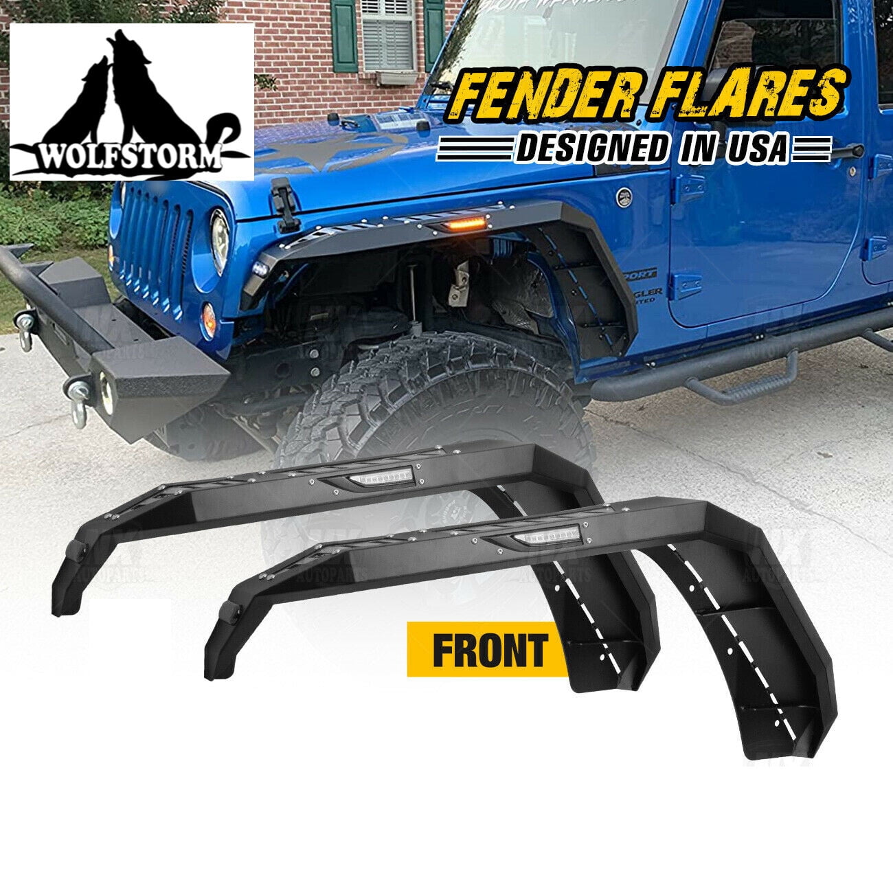 WOLFSTORM Front Fender Flares for 0718 Jeep Wrangler JK JKU Equipped