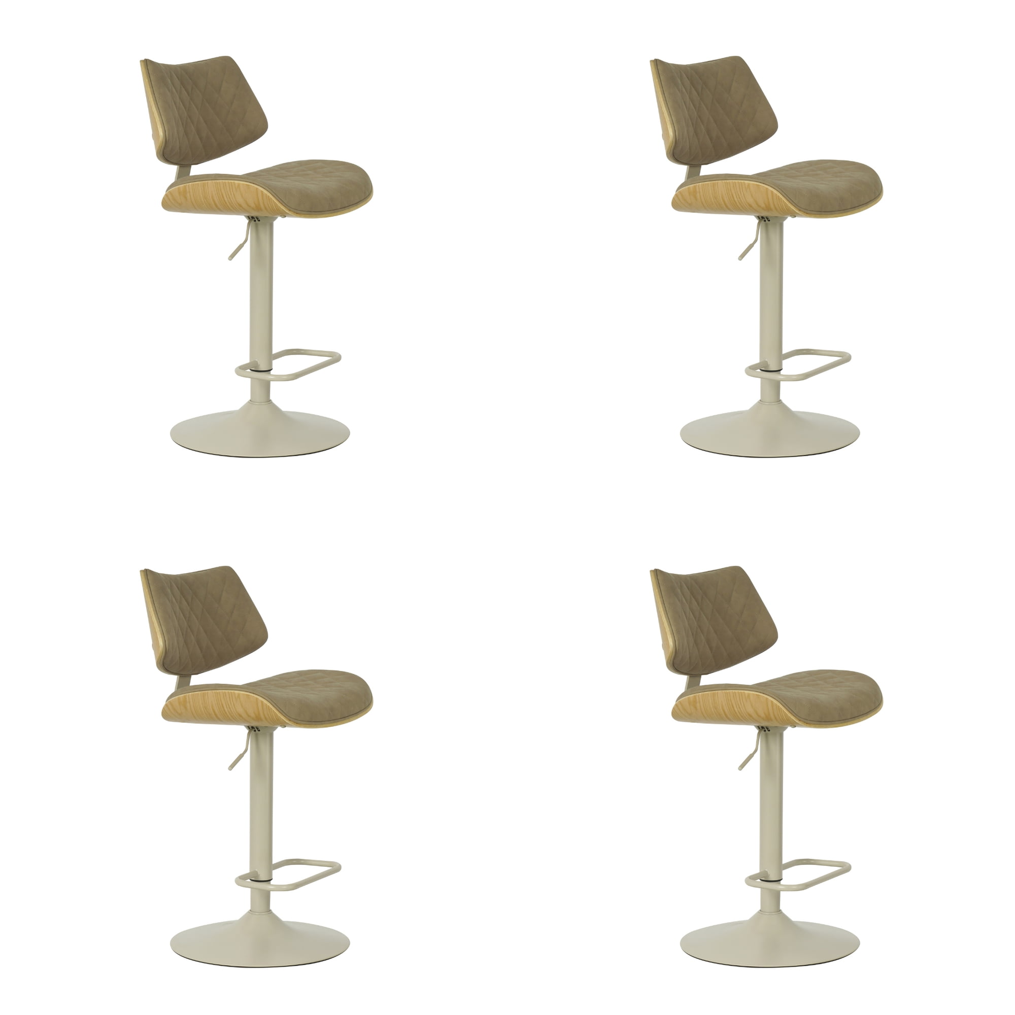 Leland Adjustable Swivel Vintage Taupe Curved Back Wood Bar Stool with Faux Leather Seat Set of 4