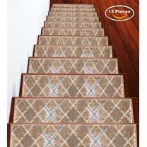 Sussexhome Stair Treads, Carpet Stair Tread, Non Slip Stair Treads, 9" x 28", Slide for Stairs, Carpet Stair for Stairs, Stairs slide, Stair Runner Carpet, Stairs Carpet Pieces, Beige & White 13 set