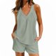 thumbnail image 1 of Conjunto de pijama suelto con cuello en V para mujer SCZ sin mangas con pantalones cortos con bolsillos verde claro S, 1 of 7