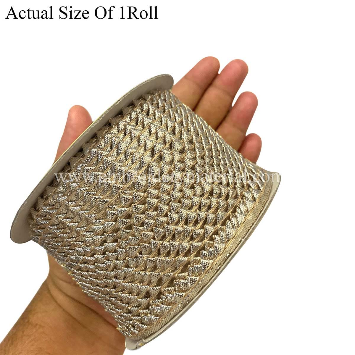 Brass World Samosa Lace Design Trim Rolls Combo in Silver & Gold Colours for Dupatta, Blouses & Kurti, 60 Mtr, Width 8MM (2 Rolls)