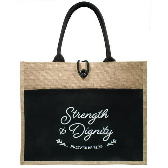 Swanson Christian Supply 264698 18 x 13.5 x 5 in. Jute Tote Bag - Strength & Dignity