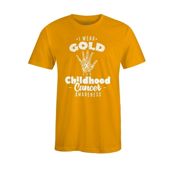 S4E Men's I Wear Gold For Childhood Cancer Awareness Hand Ribbon T-Shirt Large Gold